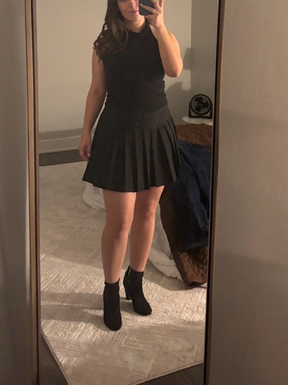 Oak + Fort Pleated Black Skirt w/ Built-in Shorts